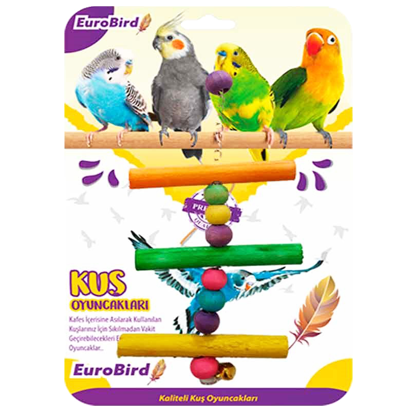 EuroBird Kuş Oyuncağı Ahşap Tünekli Ve Boncuklu 35 cm