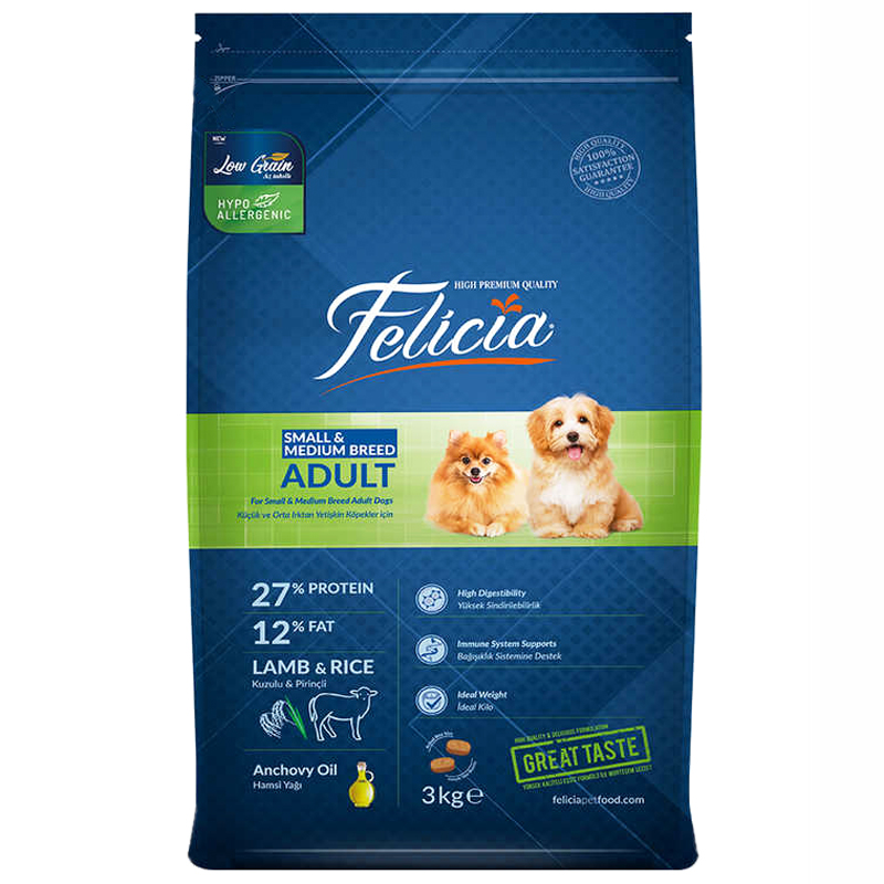 Felicia Kuzulu Küçük Ve Orta Irk Düşük Tahıllı Köpek Maması 3 Kg | 254,89 TL