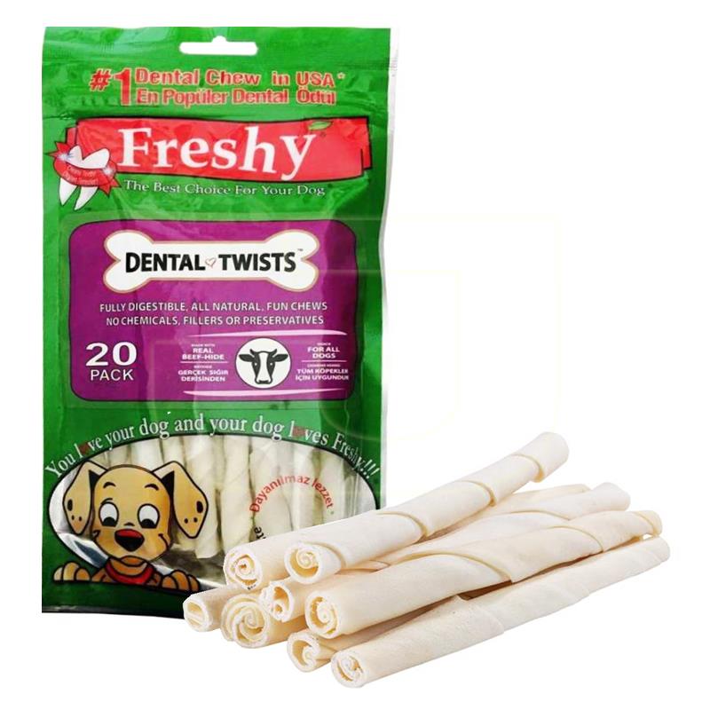 Freshy Dental Twists Sütlü Burgu Köpek Çiğneme Kemiği 20 Adet | 67,26 TL